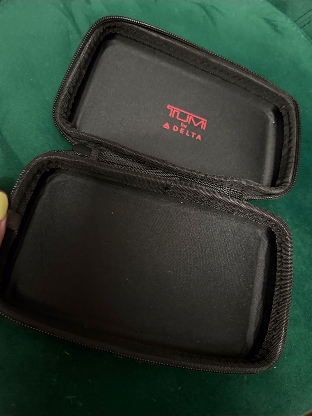 Tumi Black Travel Accessory Case with Red Logo - Zip Up Hard Case - Small